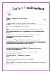 English Worksheet: Sentence transformations