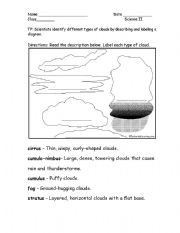 English worksheet: Types of Clouds