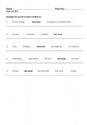 English worksheet: Conjunctions Worksheet Because