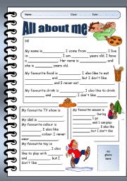 English Worksheet: ALL ABOUT ME