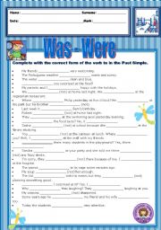 English Worksheet: Was or Were