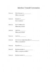 English worksheet: Introducing Yourself Conversation