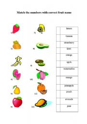 English worksheet: an enjoyable activity about fruits 