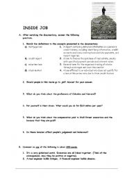 Inside Job - worksheet on the documentary