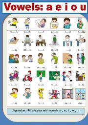 English Worksheet: Vowels  in opposites : a,e,i,o,u