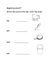 English worksheet: Beginning Sound Pp