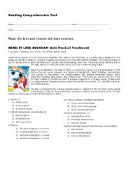 English Worksheet: Bend It Like Beckham Reading Comprenhension