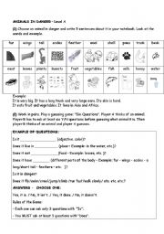 English Worksheet: ANIMALS IN DANGER - LEVEL A