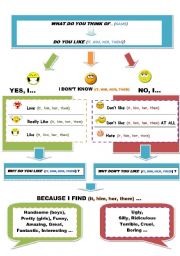 English Worksheet: Likes / Dislikes (Speaking Template)