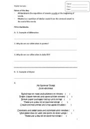 English Worksheet: alliteration and rhyme