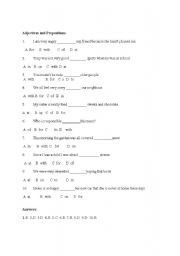 English Worksheet: Adjectives and Prepositions