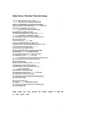 English worksheet: Katy Perry/The One That Got Away Song Worksheet