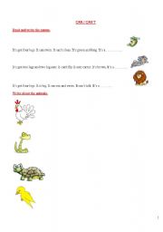 English Worksheet: CAN/CANT AND ANIMALS