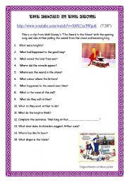 English Worksheet: THE SWORD IN THE STONE- Video session (7.28