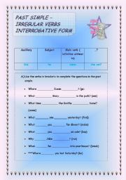 English Worksheet: PAST SIMPLE - IRREGULAR VERBS - INTERROGATIVE FORM