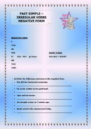 English Worksheet: PAST SIMPLE - IRREGULAR VERBS - NEGATIVE FORM