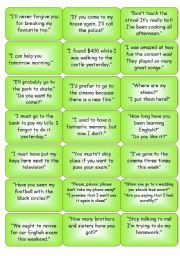 English Worksheet: Reported Speech Coversation - Question Cards