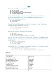 English Worksheet: can