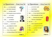 13 Questions (0): Am/are/is (Pair work)