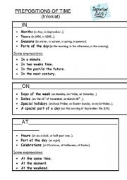 English Worksheet: PREPOSITIONS OF TIME