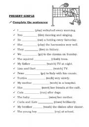 English Worksheet: PRESENT SIMPLE: AFFIRMATIVE SENTENCES