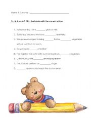 Definite/Indefinite Article Worksheet