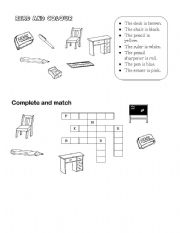 English worksheet: School subjects and colours