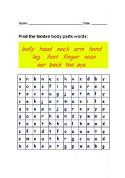 English Worksheet: Body Parts Wordsearch