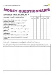 English Worksheet: money questionnarie