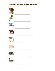 English worksheet: the names of animals