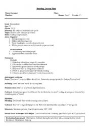 English Worksheet: reading plan