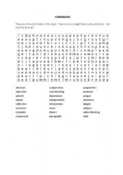 English Worksheet: Wordsearch:  Parts of Speech & Elements of Writing