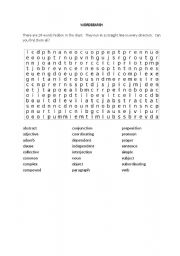 English worksheet: Wordsearch:  Parts of Speech & Elements of Writing