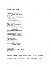 English worksheet: No Doubt/Dont Speak Song Worksheet