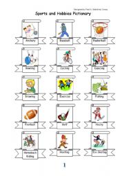 English Worksheet: Sports and Hobbies Pictionary