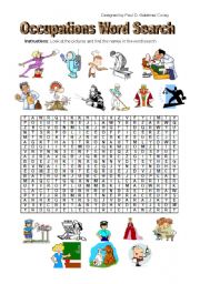 English Worksheet: Occupations Word Search