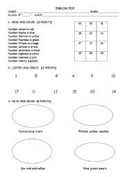 English worksheet: numbers from 1 to 20