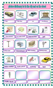 English Worksheet: flash cards for in the city and on the street