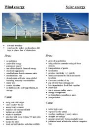 English Worksheet: solar energy and wind energy