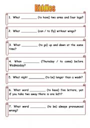 English Worksheet: Riddles 