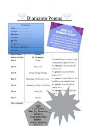 English Worksheet: Diamonte poem