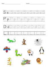 English Worksheet: S P D L - First Letter Trace and Match