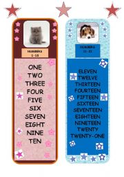 English Worksheet: BOOKMARKS - numbers 1-21