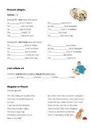 English Worksheet: present simple, lot of/lots of, singular or plural (+key)