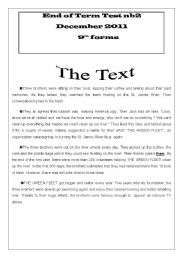 English Worksheet: End Term English Test N2 for 9th formers