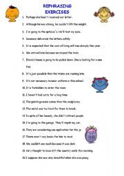 English Worksheet: 40 MIXED REPHRASING FOR BACHILLER
