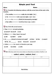 English worksheet: Simple past test