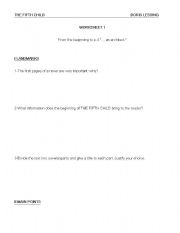 the fifth child by Doris Lessing  opening pages worksheet