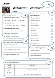 English Worksheet: Daily Routines - Listening Comprehension - Test