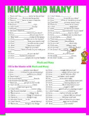 English Worksheet: MUCH OR MANY